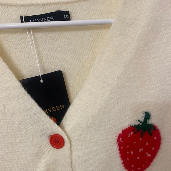 Cream Sweater with Red Strawberry Design - Picture 3 of 3